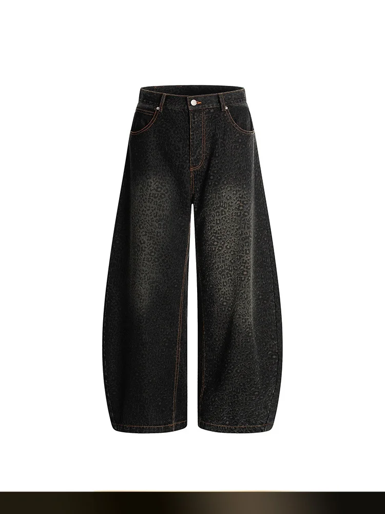 

Мужские джинсы в стиле ретро с леопардовым принтом, свободные, широкие, прямого кроя, из хлопкового денима, осенняя мода