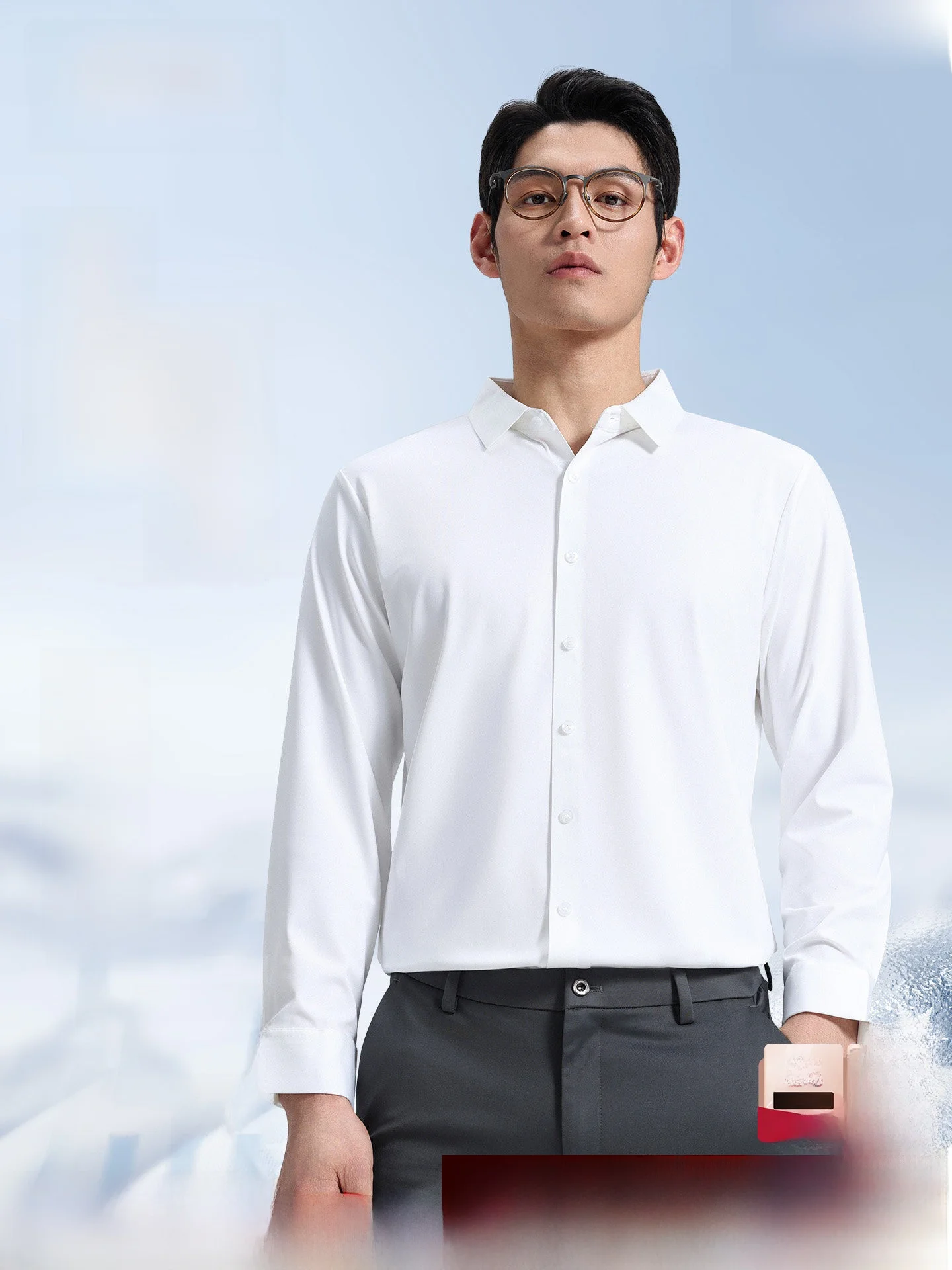 Lormen Men's Business Long Sleeve Shirt No Ironing Required Autumn New Style Elastic Workwear Shirt Standard Fit Polyester Fiber