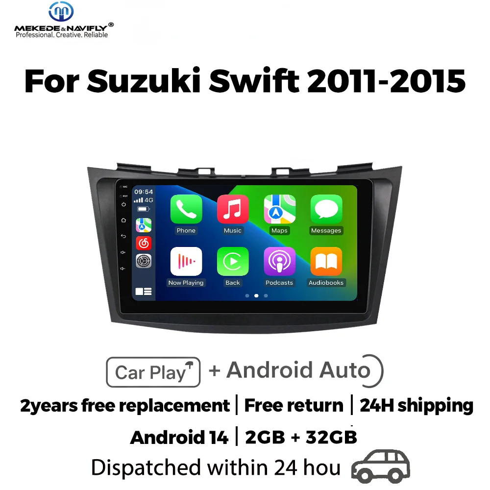 MEKEDE&NAVIFLY Android 14 Intelligentes Auto-Audiosystem 9-Zoll-Autoradio für Suzuki Swift 2011-2015 Carplay GPS Multimedia-Player
