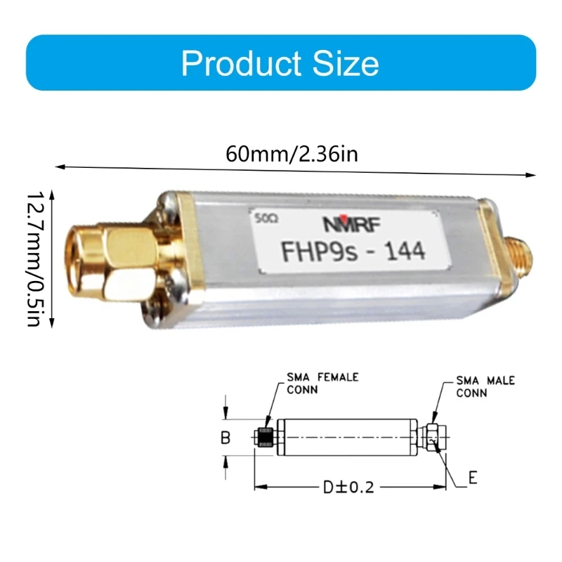FHP9s-144 144MHz High Pass Filter - RF Coaxialed LC Filter with SMA Connector and 5Ohm Impedance Enhances Transmission