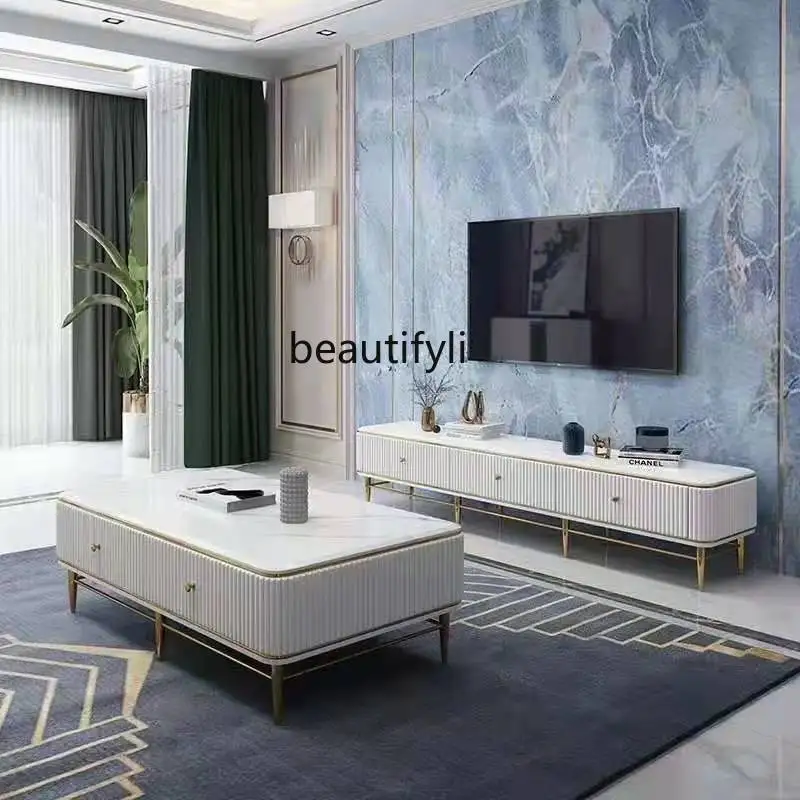 

Light Luxury Coffee Table TV Cabinet Combination Postmodern Minimalist Marble Living Room Square Creative Furniture