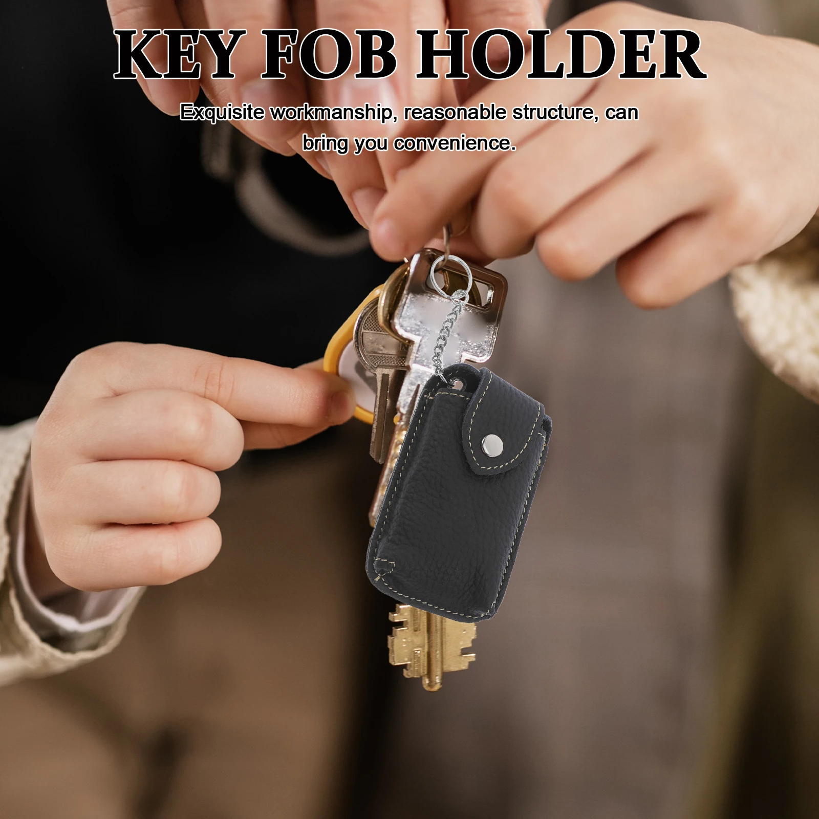 

Car Key Fob Protector Black Car Key Bag Color Clasp Closure Mini Belt Keychain Storage Case for Men