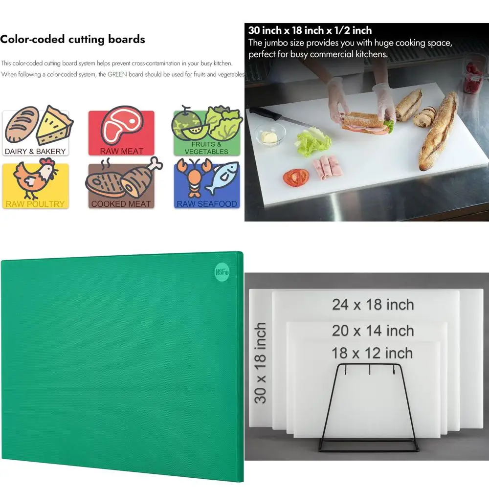 

Green 30 x 18 0.5 Commercial Plastic Chopping Board with Anti-Slip Surface, Dishwasher Safe