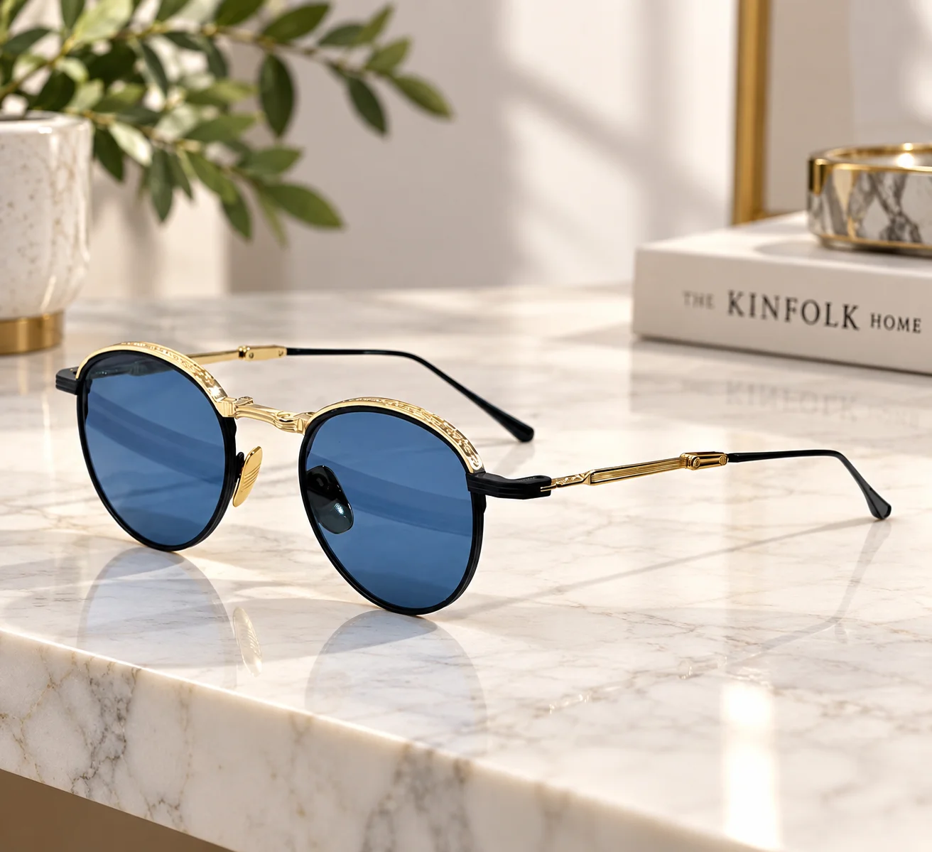 Archibald's new personalized vintage metal round sunglasses, foldable JMM high-quality UV-blocking sunglasses