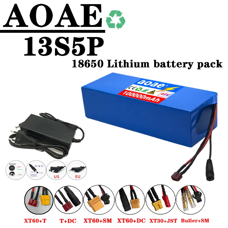 48V 13S5P 18650 Lithium Battery Pack 100Ah Suitable for electric scooters, mountain bikes 250-1000W+charger