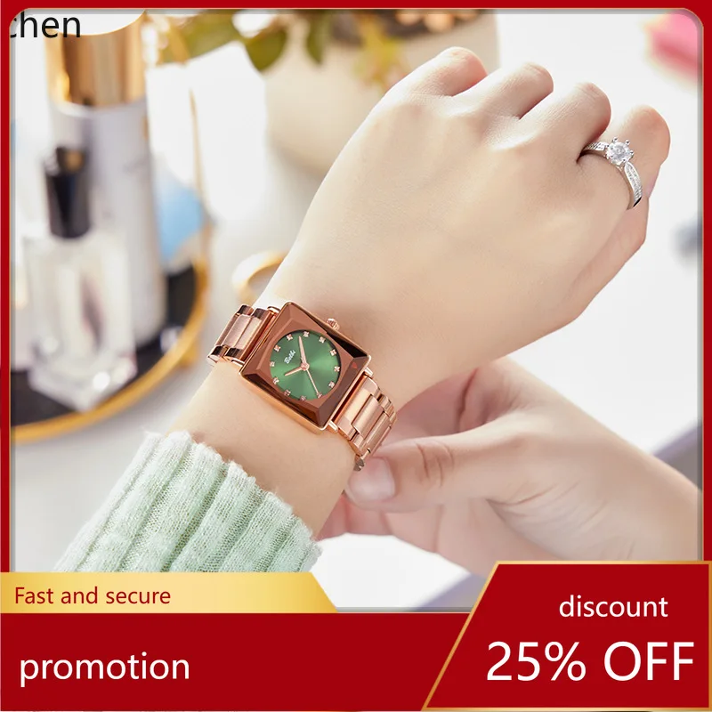 

Zml watch women's steel band quartz watch small square