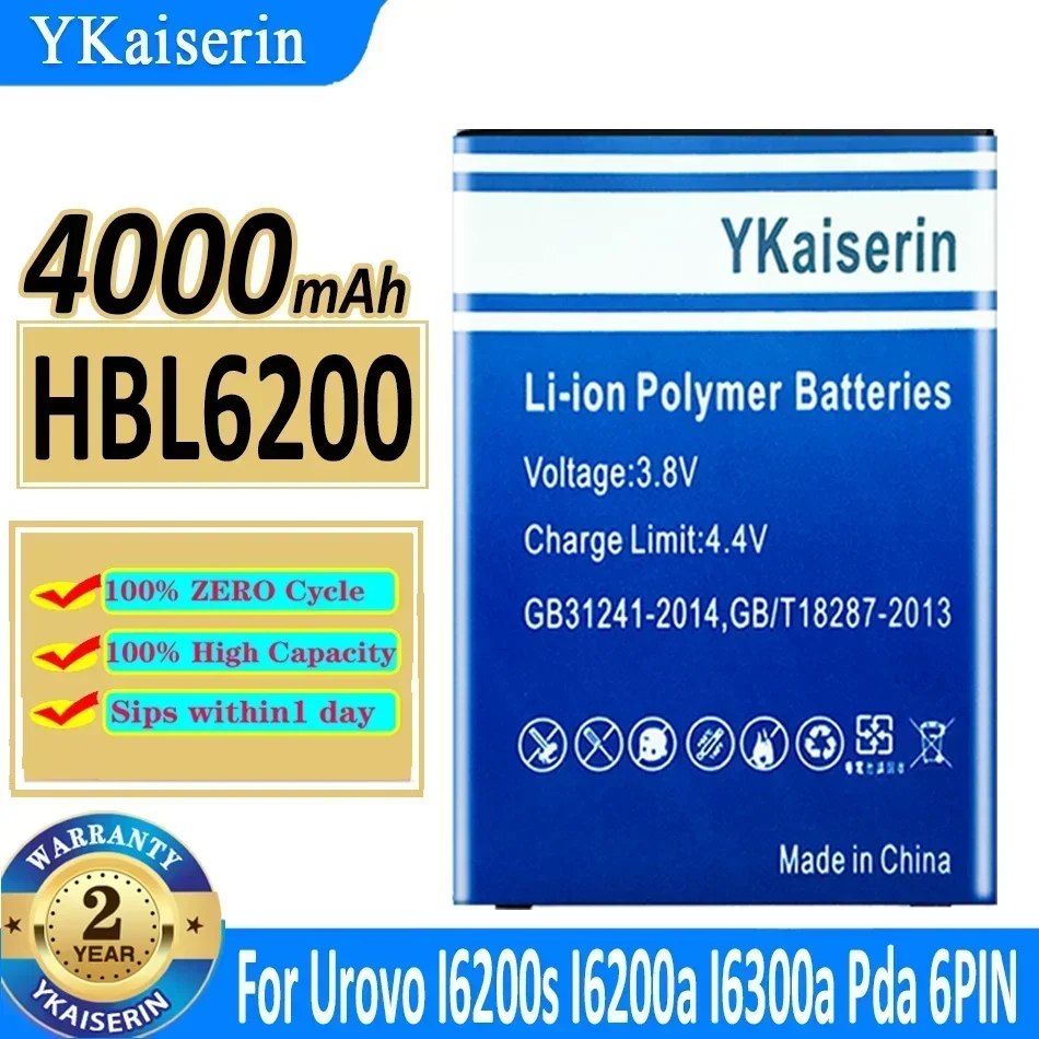 4000mAh High-Capacity Battery For Urovo I6200s, I6200a, I6300a, Pda 6 PIN, HBL6200(6 contacts)