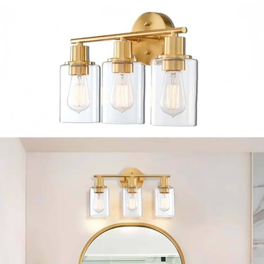 

3-Light Bathroom Vanity Light Over Mirror, Bathroom Wall Sconce with Clear Glass Shade Including E26 Medium Base, Bulb NOT Incl