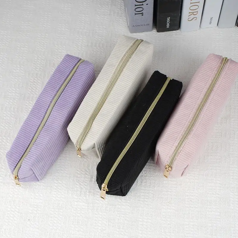1Pc Cord Bleistift Fall Vintage Einfache Feste Farbe Große Kapazität Schreibwaren Lagerung Tasche Schule Liefert Organizer