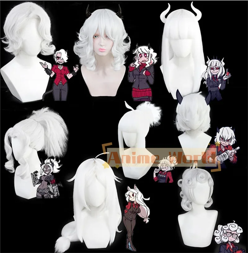 Peruca de Cosplay do Jogo Helltaker: Demônio Incrível Modeus Malina, Lúcifer, Pandemonia, Cerberus, Satanás, Zdrada