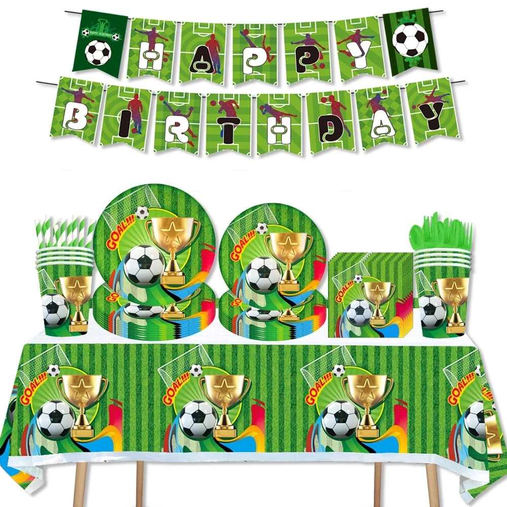 

Green Football Theme Baby Shower Disposable Tableware Set Paper Cups Plates Napkins Banner Party Birthday Decoration