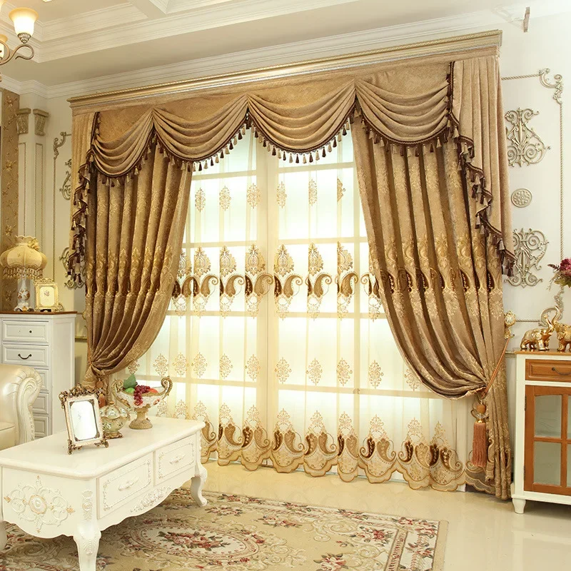 

European Chenille Half Blackout Embroidery Is Luxurious and Elegant Window Curtains for Living Dining Room Bedroom Villa Hotel