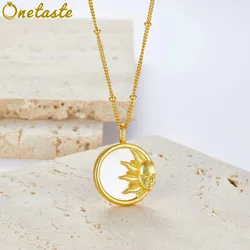 White Mother of Pearl 925 Silver Gold Plated Round Disc Pendant Necklace Women Star Sun Moon Trendy Simple Choker Necklaces Gift