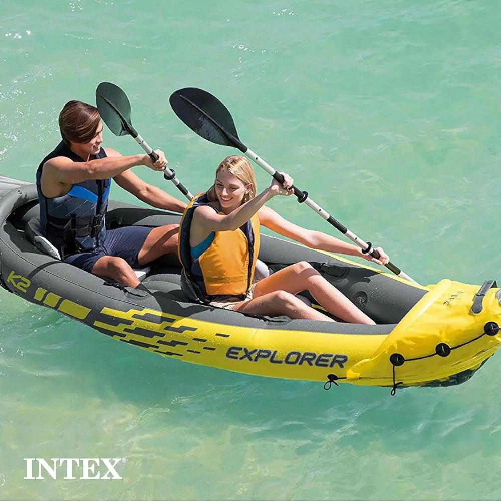 68307EP Explorer K2 Inflatable Kayak Set: Includes Deluxe 86in Aluminum Oars and High-Output Pump  SuperStrong PVC