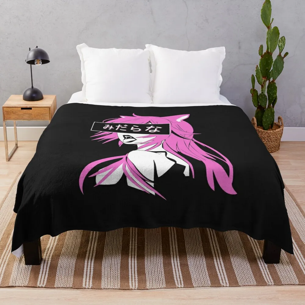 Lewd Neko Cat Girl with Pink Hair Anime Lover Gift Throw Blanket Flannel Fabric warm for winter Multi-Purpose Blankets