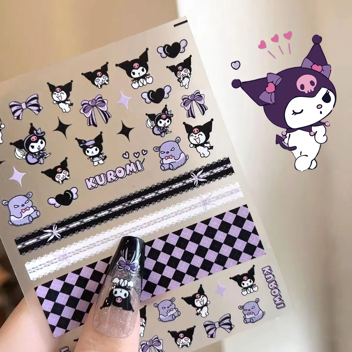 

5D Relief Sanrio Kuromi Nail Art Stickers Y2K Hello Kitty My Melody Cartoon Japanese Anime Nail Decals Kawaii Manicure Sticker#@