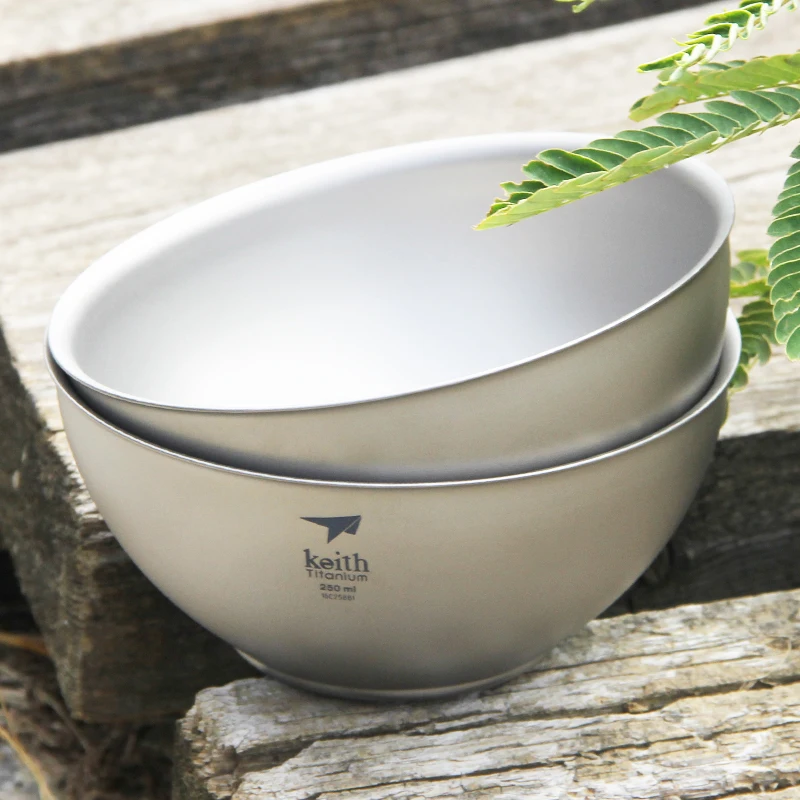 

Keith Titanium Bowl Camping Tableware, Double Wall Anti-Scalding Flatware, Outdoor Picnic Dinnerware Rice Bowls, 250ml 2Pcs