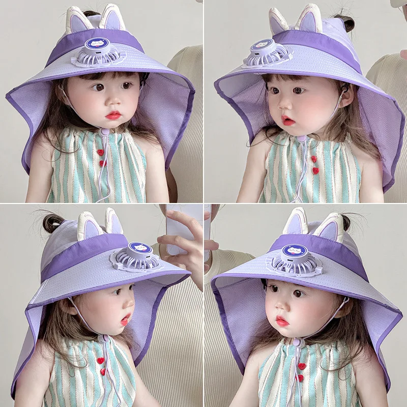 韓国スタイル子供用日よけ帽子夏用耳ファンショールベビー日よけ帽子シェードキャップ通気性速乾性軽量素材