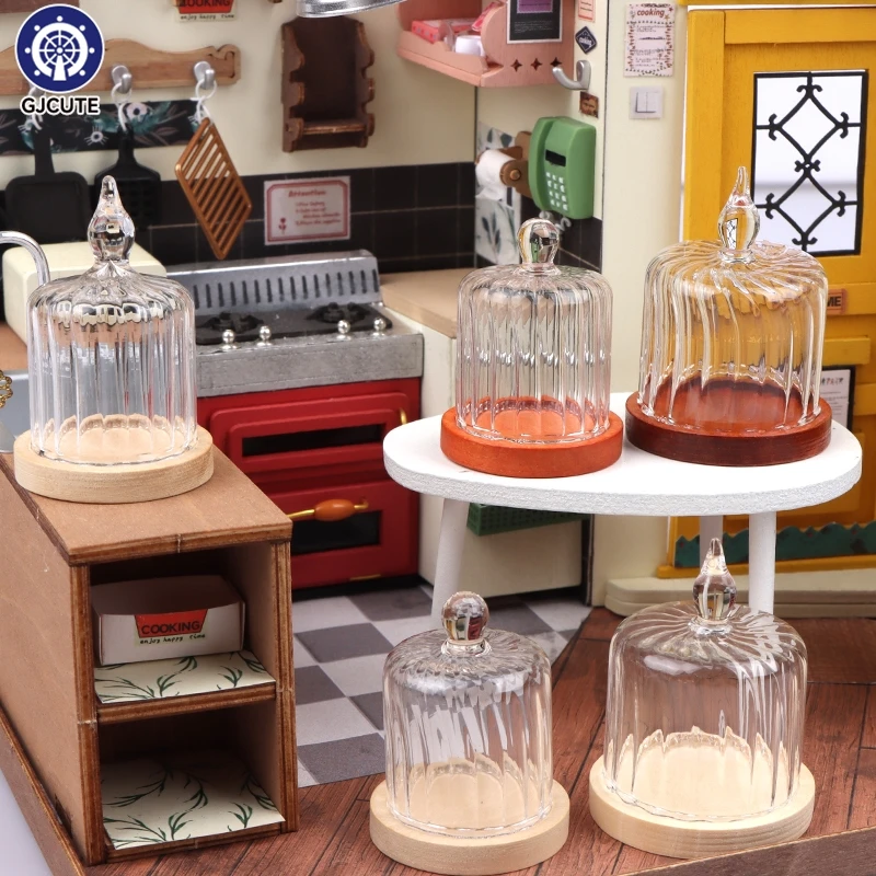 1Set 1:12 Dollhouse Miniature Clear Glass Cover Cake Dessert Cover Coffee Tray Kitchen Decor Toy Doll House Accessories