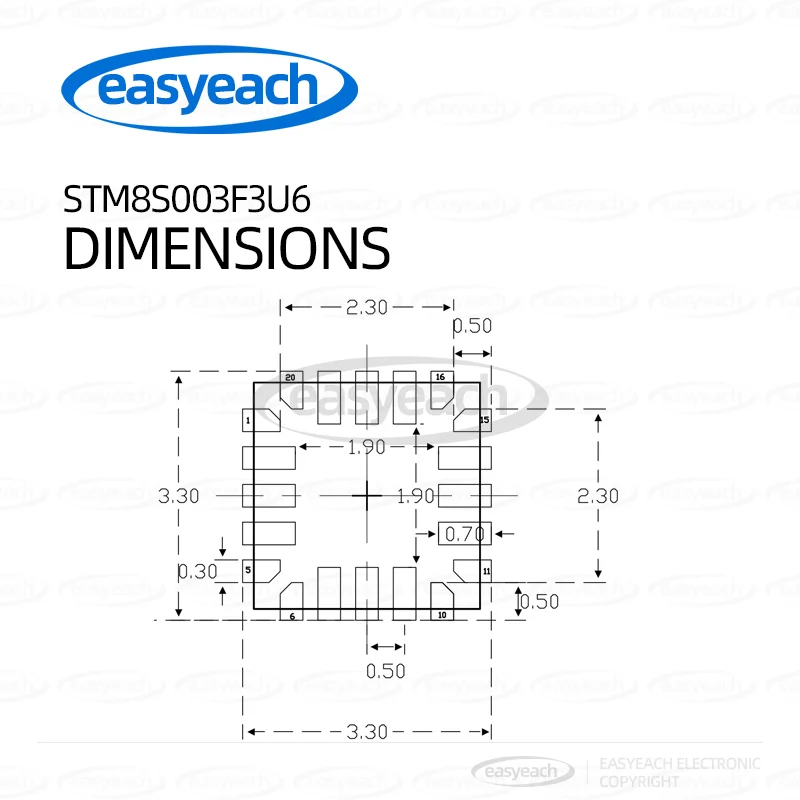 STM8S003F3U6TR STMicroelectronics UFQFPN20 16 ميجا هرتز/8 كيلو بايت فلاش/8 بت متحكم MCU