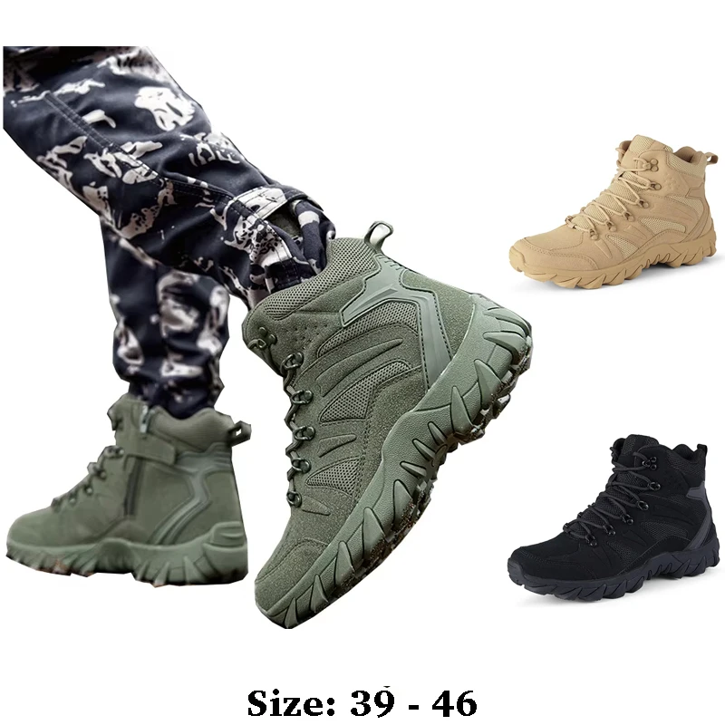 

High quality ankle length leather desert boots for men size 45 46 2025 autumn winter outdoor hiking mountain shoe green khaki