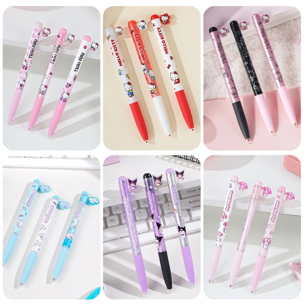 1/3Pcs Genuine Sanrio Side Press Gel Pens Cartoon Hello Kitty Cinnamoroll Kuromi Melody  0.5MM Ballpoint Pen Stationery Supplies