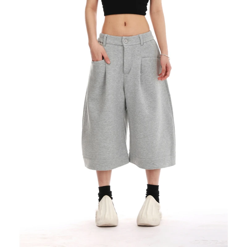 Vintage American Solid Casual Damen Jogginghose All-Match Sommer Neu 2025, modische Sieben-Punkt-Hose, einfache Damenhose