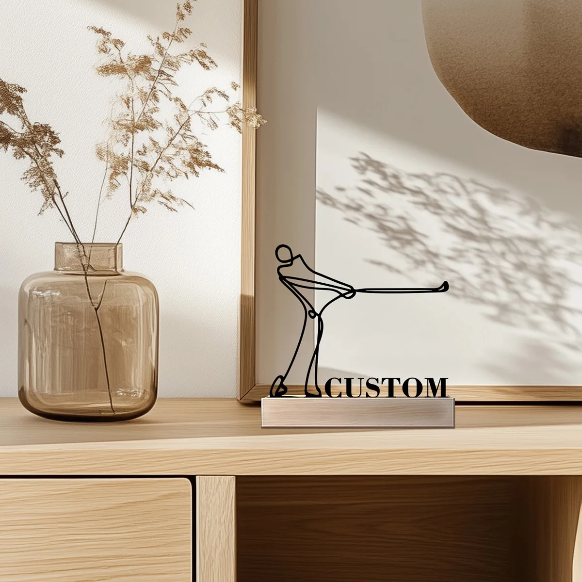 1 قطعة تمثال حديد رياضي جولف بسيط مع قاعدة خشبية زخرفة حديدية القصدير النحت الفن الحرف مع قاعدة خشبية مكتب عمل