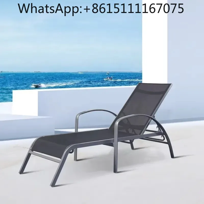 Black Waterproof Aluminum Sun Lounger Modern Outdoor Patio Pool Chaise Lounge Furniture