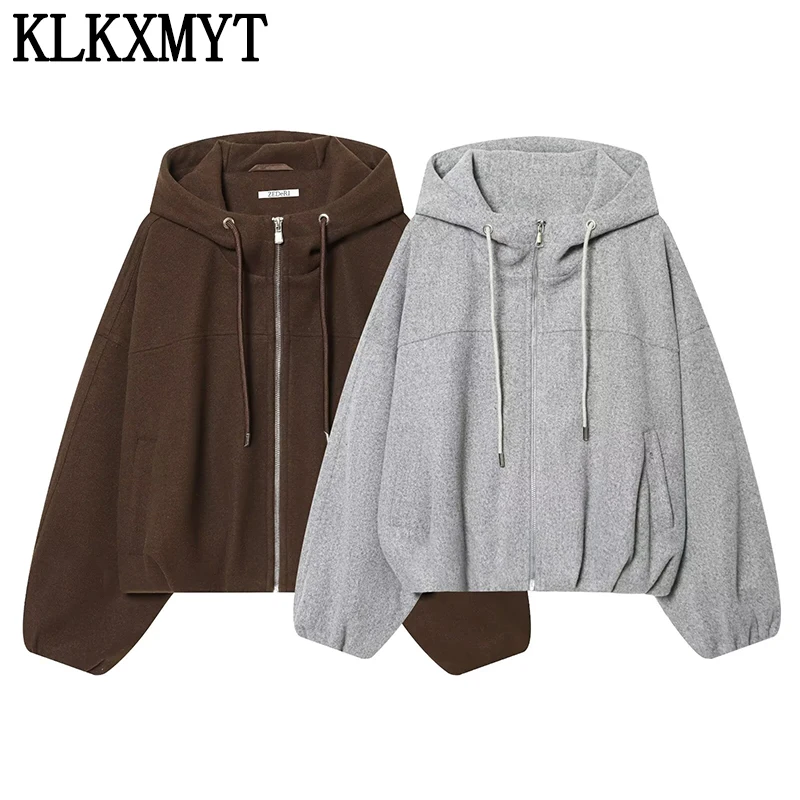 

KLKXMYT 2026 Spring Autumn Women Jacket With Hooded Long Sleeve Pocket Zipper Jacket Coat Woman Loose Casual Outerwear Coat Tops