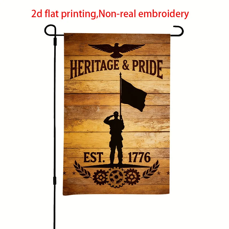 2D Flat Printing, Heritage Pride 1776 Military Salute Garden Flag, Polyester Material, Multiple Sizes, Machine Washable