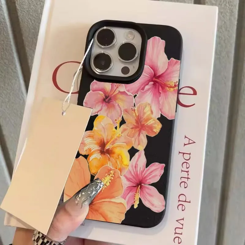 Для iPhone 16, 15, 14, 13, 12, 11 Pro Max Plus XS Max X XR акварельный чехол с цветком гибискуса и личи, конфетный силиконовый чехол для телефона