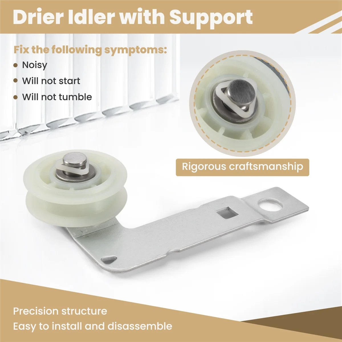 A02V-สําหรับ W 10837240   Dryer Idler Pulley พร้อมขายึด เปลี่ยนชิ้นส่วนสําหรับเครื่องอบผ้า Kenmore