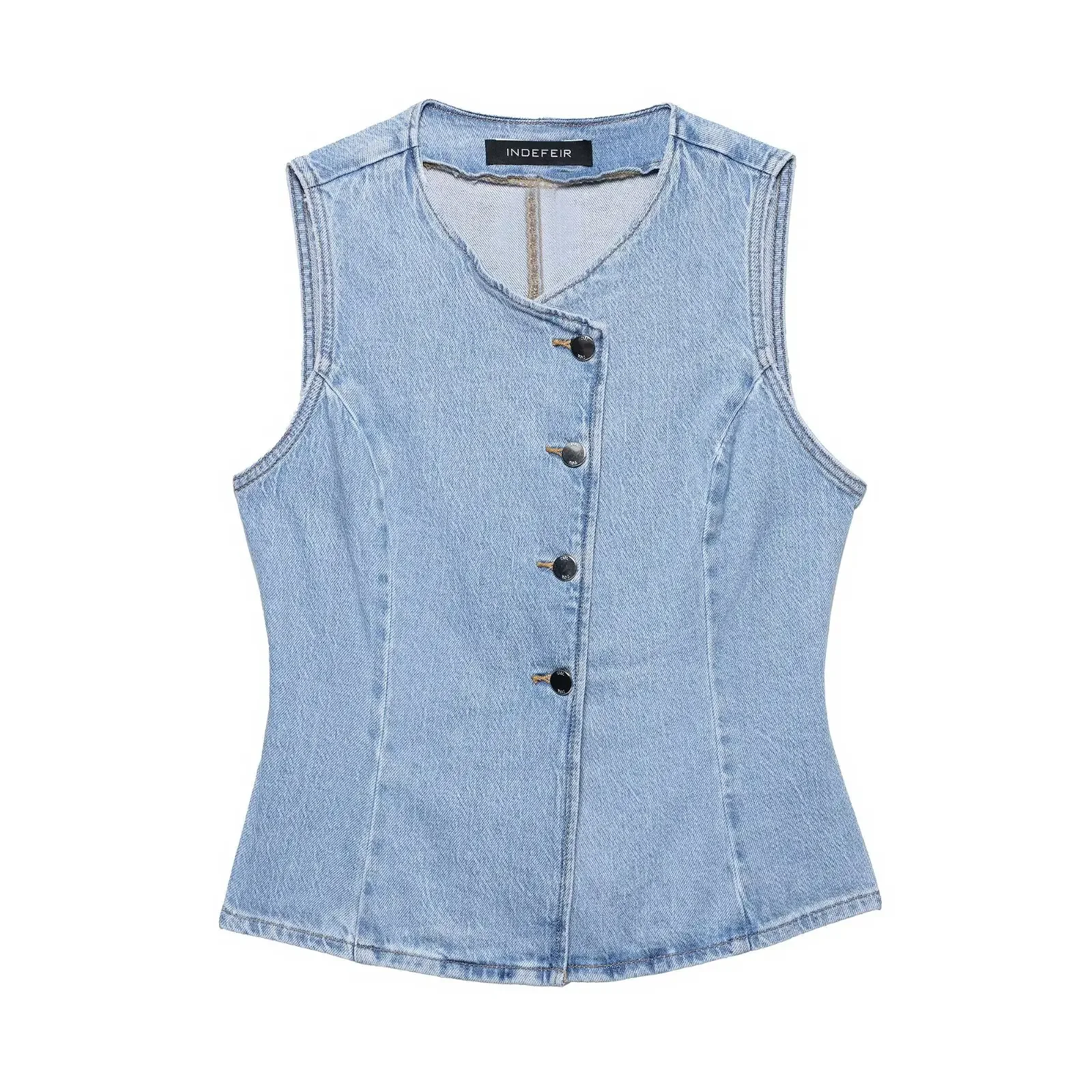 Casual Solid Chic Waistcoat Women Single Breasted Sleeveless Top Elegant Denim Women's Spring Tank Vest Tops Fashion