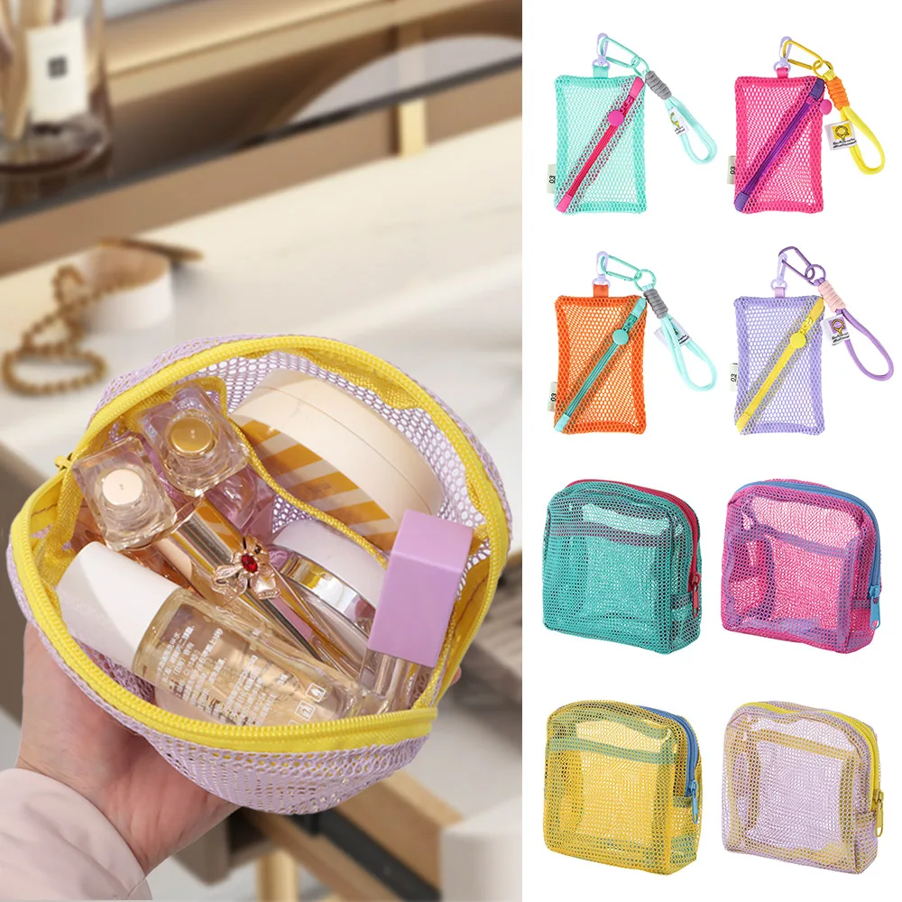 Fashion Dopamine Color Storage Bag Large Capacity Candy Color Mesh Cosmetic Bag Toiletry Make Up Case