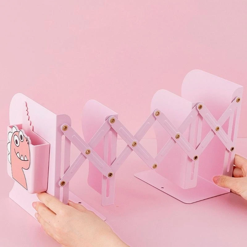 귀여운 확장 가능한 북 엔드 장식 3 그리드 금속 북 엔드 조절 가능한 책 스탠드 잡지 홀더 만화 펜 홀더 최고의 판매