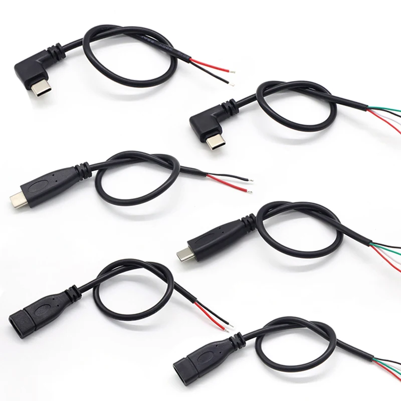 DIY repair welding cable 2 wire 4 Wires Type C USB 2.0 Elbow Head Male female Jack 4pin/2pin type-c male extension cable 0.25M