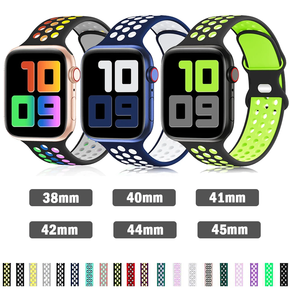 Correa deportiva de silicona para Apple Watch, pulsera de 41mm, 45mm, 38mm, 42MM, Series 9 8/7, iWatch 6 SE, 5, 4, 3 se, 44MM, 40mm