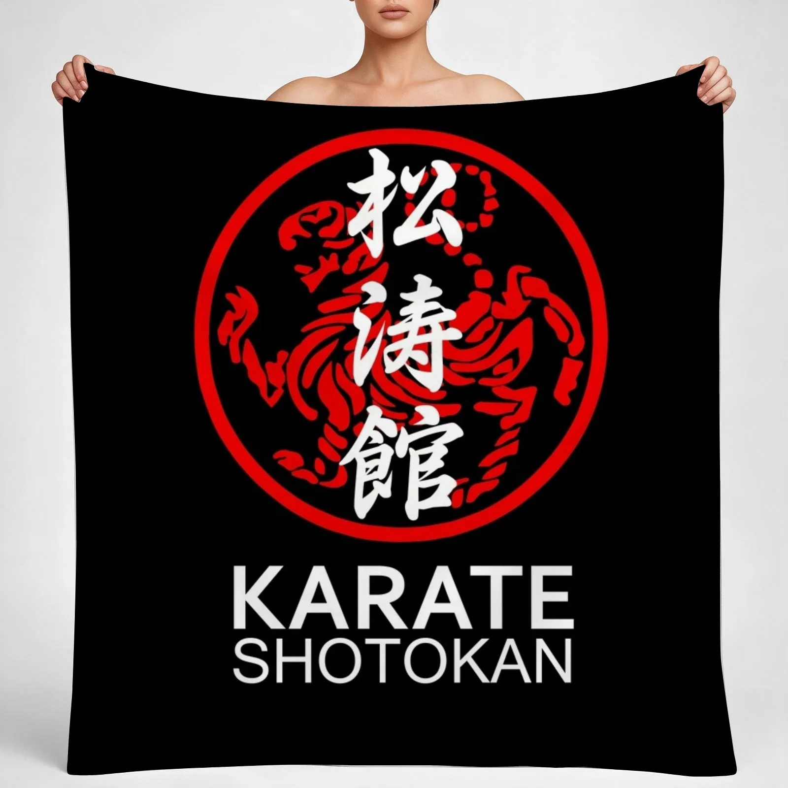 Shotokan Karate Symbol and Kanji White Text Throw Blanket couch cozy soft plush fuzzy picnic outdoor blanket