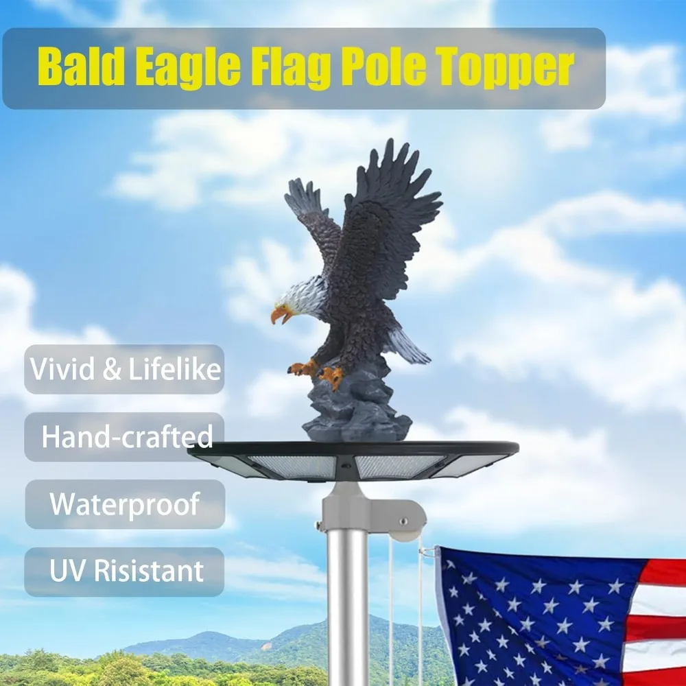 Eagle Flag Pole Topper,for Flagpole Topper, Durable Resin Construction, Flying & Hand-Painted Design, Decorative Bright Light