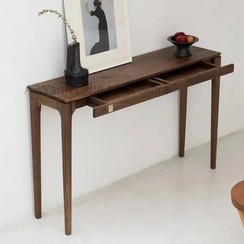 Wood Solid Table for Console Nordic Temple Extremely Narrow Tables with Drawers Light Luxury Simple Console Tables for Hallway