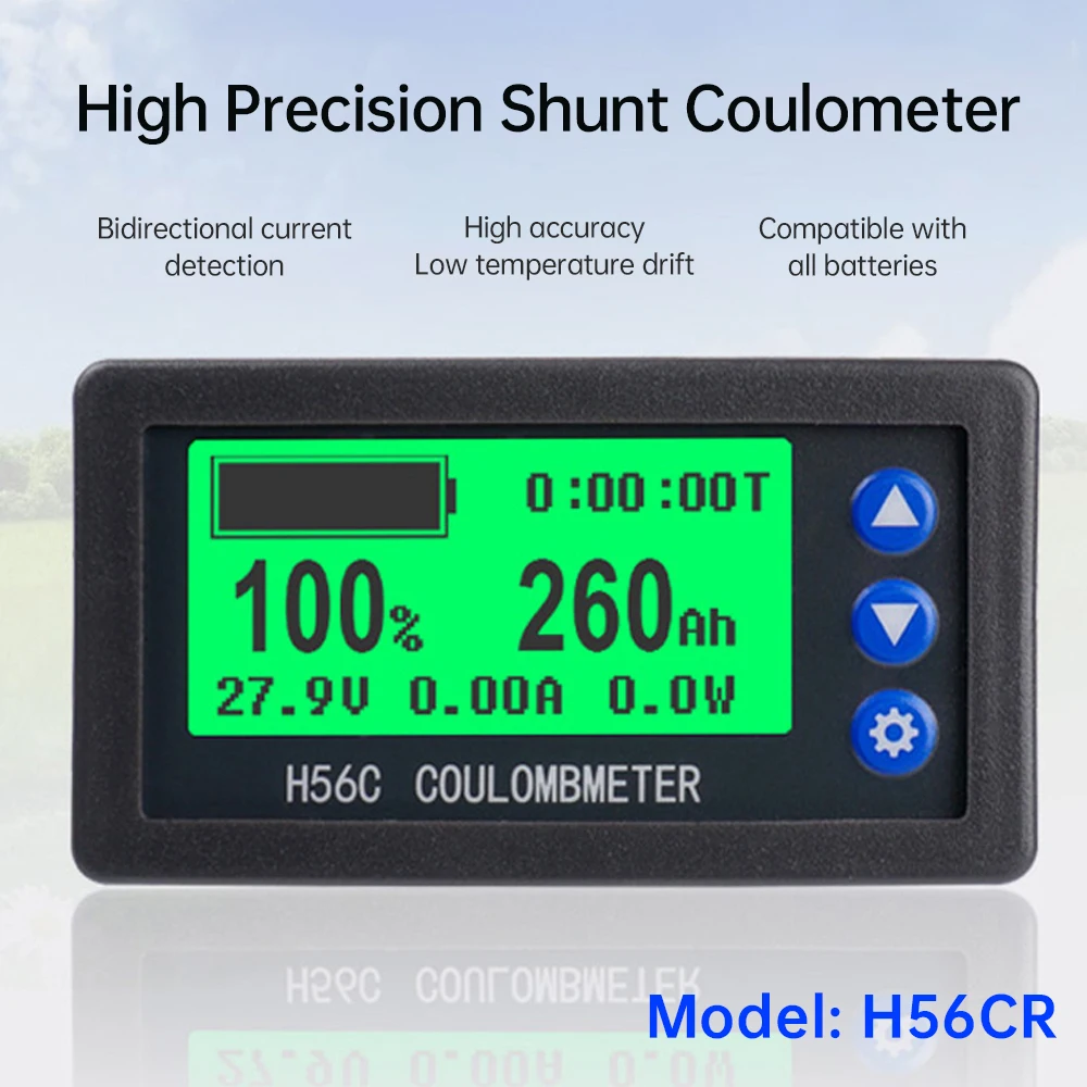 H56CR Shunt Coulomb Medidor Indicador de energia Corrente de tensão bidirecional DC 10V-100V, 100A Detector de capacidade da bateria