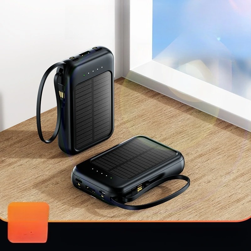 

20000mah Mini Solar Power Bank with Built-in Cable Large Capacity Portable Outdoor Camping Gift, Mobile Power Bank