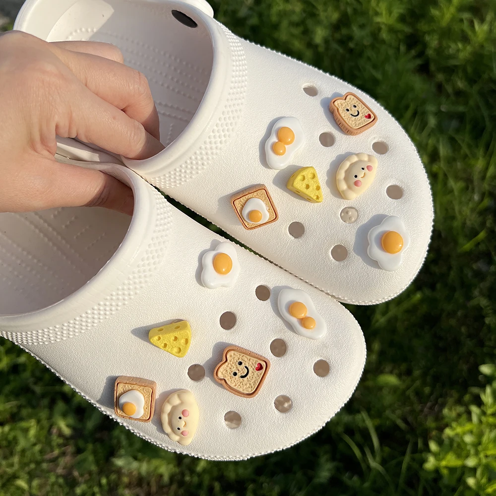 6/8/12/16PCS Cute Cheese Egg Bread Sponge Cheese Fried Eggs Resin Shoe Chams Diy Sandals Slippers Shoes Charm Accesso