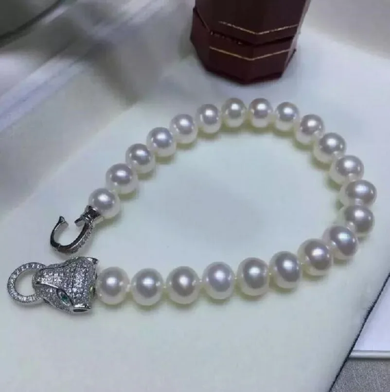 Fine Jewelry AAA Japanes 8-9MM South Sea White Pearl Bracelet 7.5-8 Inch 925S