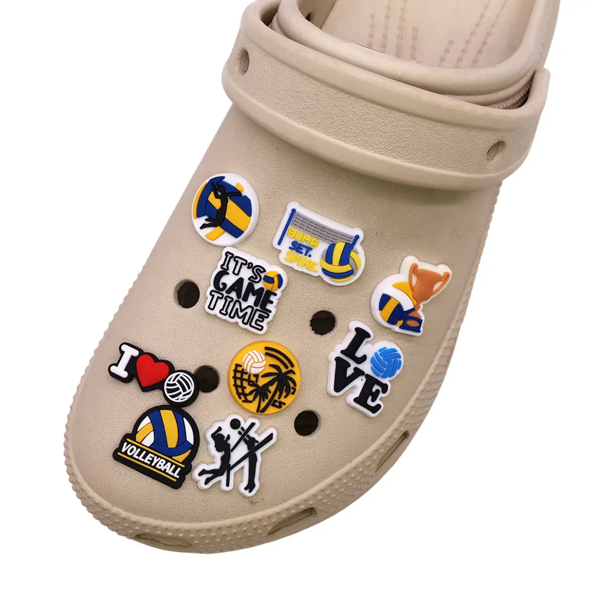 Hot Style 1pcs Vollyball Game PVC Shoe Charms Accessories Volley Ball Sandals Buckle Decorations for Unisex Party Friend Gifts