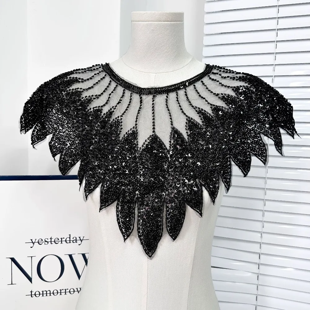 Embroidery Lace Frontal Rhinestone Applique Heavy Duty Luxury Sequins Beaded Cloth Patch Removable DIY Decoration Fabric Sticker