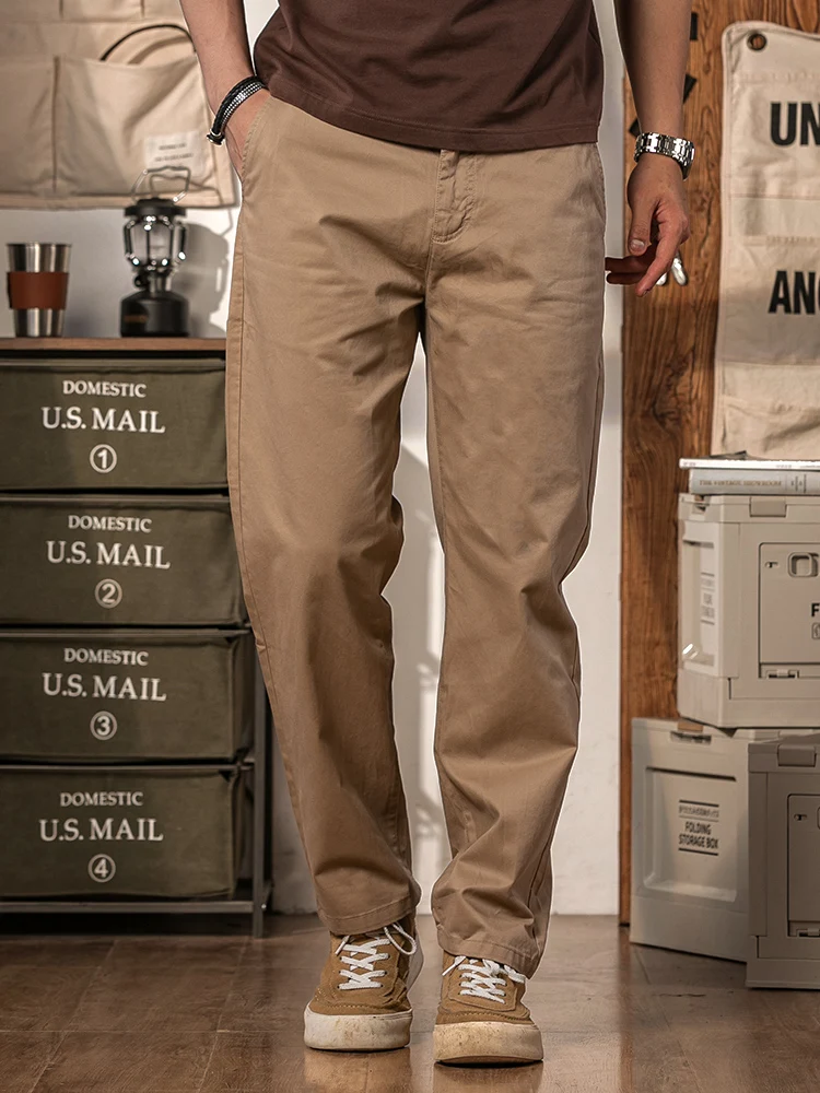 

Khaki Straight Leg Casual Pants Men's Pure Cotton Wear Resistant Long Trousers American Retro Summer Workwear Trousers
