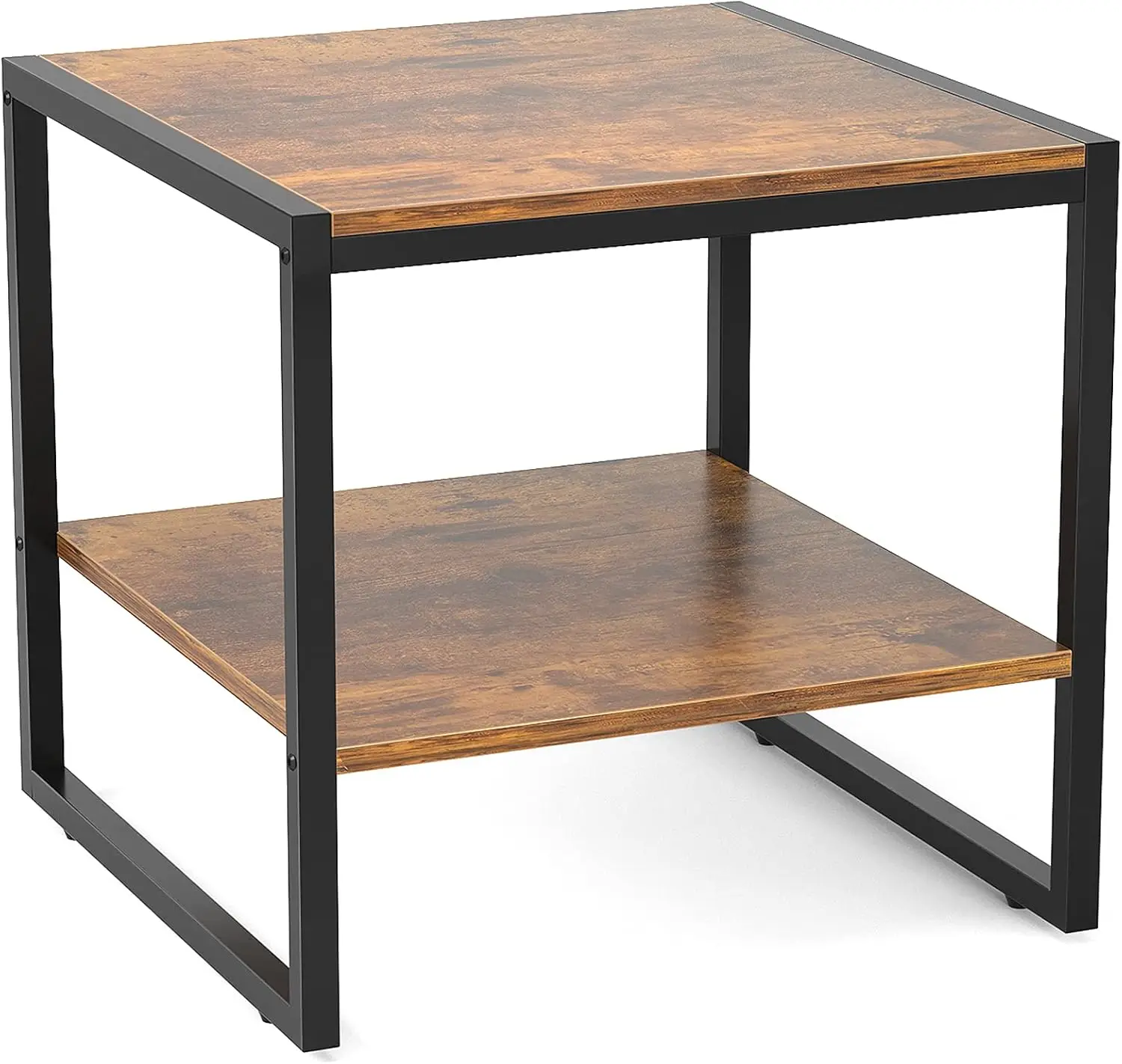 

20 Inch Square End Table with 2-Tier Shelves, Industrial Wood Side Table for Living Room in Rustic Brown