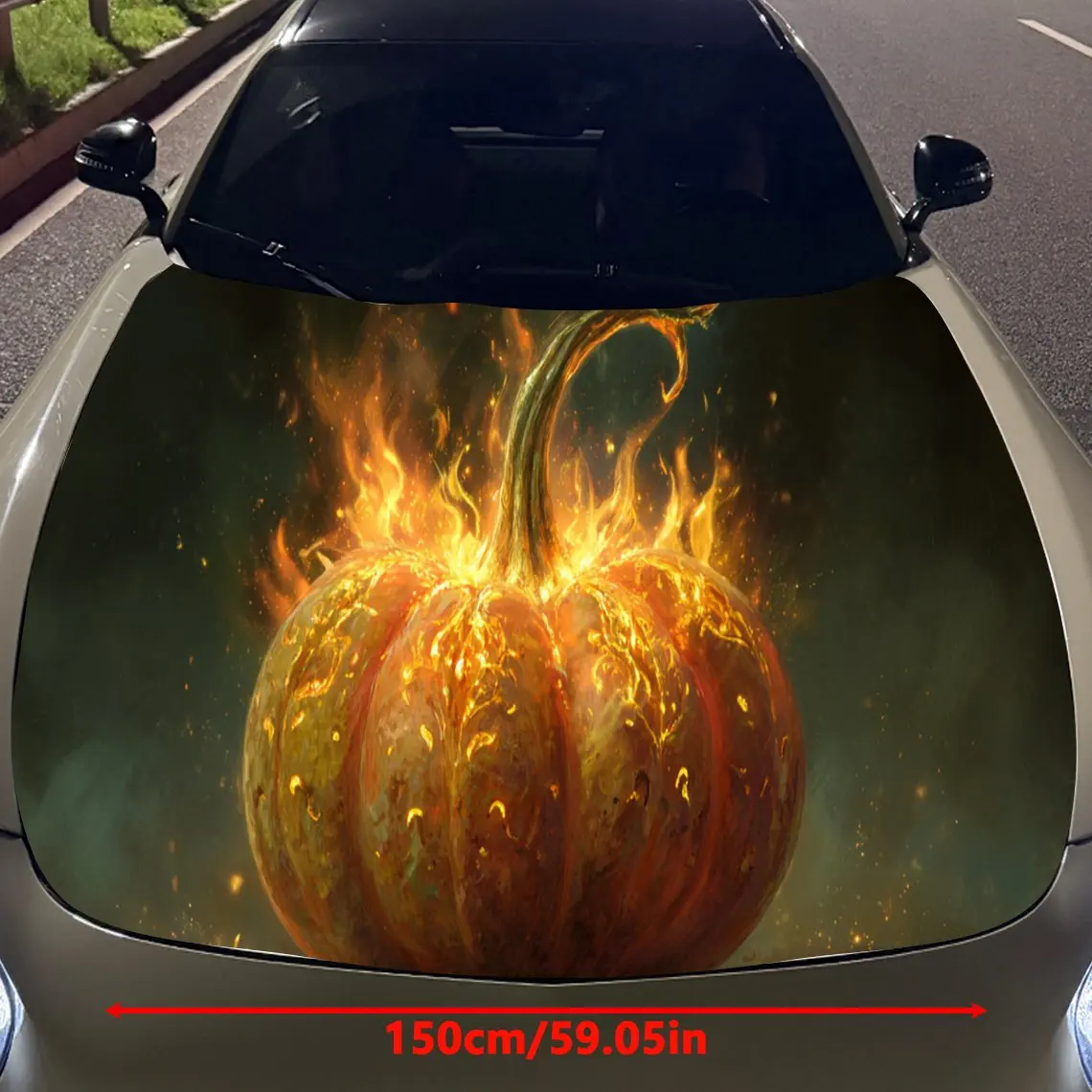 Glowing Magic Pumpkin Car Hood Vinyl Stickers Car Surface Protection Decal Car Decoration Cover Vinyl Wraps Waterproof Self-adhe